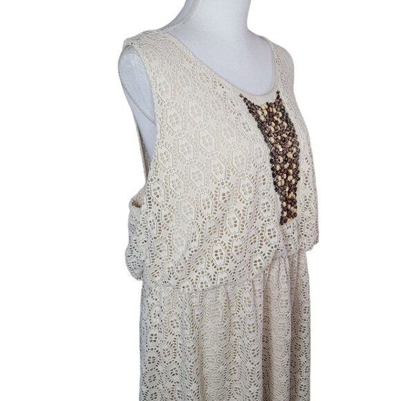 Maurices Plus Dress Womens 2X Doily Eyelet Lace Sleeveless Beaded Sequin Beige‎ - Picture 11 of 16